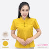 เสื้อผ้าฝ้ายพื้นเมืองผู้หญิงคอจีน ยกไหล่ สีเหลืองทอง